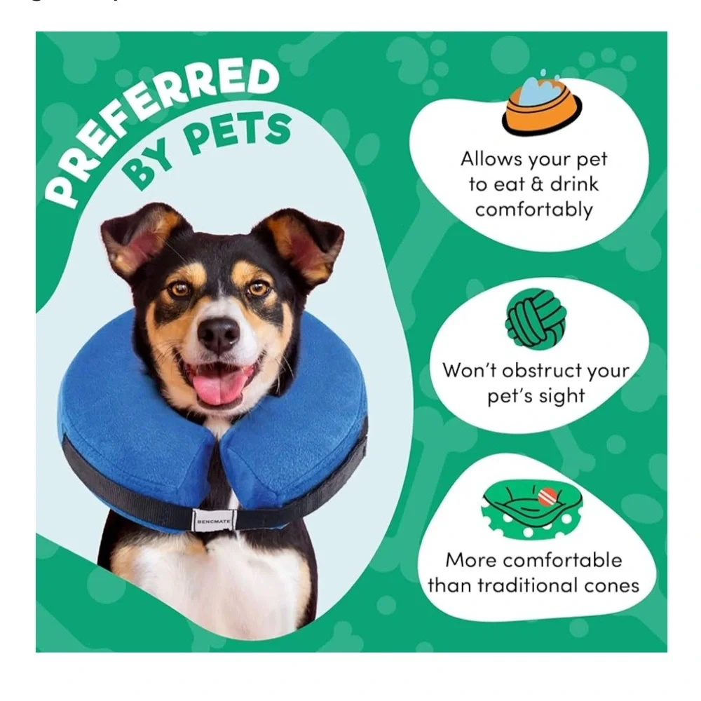Protective Inflatable Collar for Dogs and Cats Soft Pet Recovery (Medium, Blue)